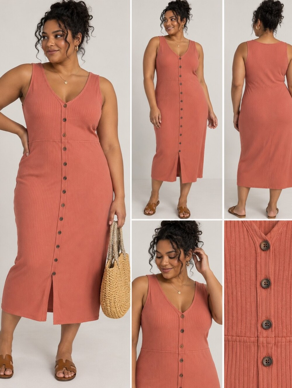 Old Navy Coral Rib-Knit Button-Front Midi Dress – XL